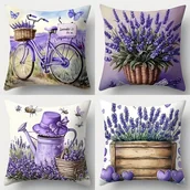 Inne - TEMU Zestaw 4 Sztuk, Pokrowce Na Poduszki Sofy, Fioletowe Pokrowce Na Poduszki Z Kwiatami, 17,7 Cala Na 17,7 Cala, Jednostronna Drukarka, Wystrój - miniaturka - grafika 1