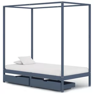vidaXL Rama łóżka z baldachimem, 2 szuflady, szara, sosna, 90x200 cm - Łóżka - miniaturka - grafika 1
