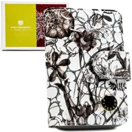 Portfele - Damski portfel Peterson skórzany lakierowany z ochroną kart RFID pojemny w kwiaty na zatrzask suwak ze skóry naturalnej biały czarny - miniaturka - grafika 1