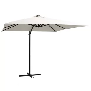 vidaXL Parasol wiszący z LED i stalowym słupkiem, 250x250 cm, piaskowy vidaXL - Parasole ogrodowe - miniaturka - grafika 1