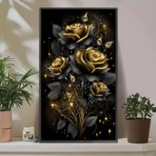 Rękodzieło - TEMU Zestaw do malowania diamentów 5D Rose - Duża, bez ram, DIY rzeźba na okrągłym płótnie dla początkujących, 15.7x27.5 cali, złote róże z - miniaturka - grafika 1