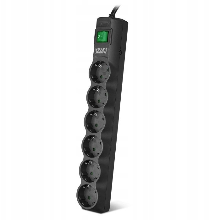 Listwa zasilająca Sven Przeciwprzepięciowa 3m 16A 3600W 6 gniazd czarna SF-06E-16
