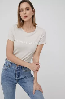 Koszulki i topy damskie - Calvin Klein Jeans Jeans T-shirt bawełniany (2-pack) kolor beżowy - grafika 1