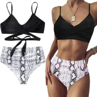 Stroje kąpielowe - STRÓJ KĄPIELOWY DWUCZĘŚCIOWY BIKINI WYSOKI STAN MODELUJĄCY DAMSKI CZARNY M - miniaturka - grafika 1