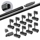 Lampy sufitowe - Zestaw szynowy 3 fazowy 9x Lampa GU10 +szyna 1m +szyna 2m łącznik Czarny - miniaturka - grafika 1