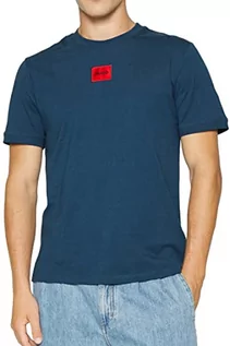 Koszulki męskie - HUGO Męski t-shirt Diragolino212 Regular-Fit z bawełny z czerwoną etykietą z logo, Dark Blue407, L - grafika 1