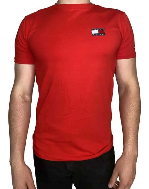 TOMMY HILFIGER Koszulka Męska T-shirt Duże Logo Czerwona Klasyczna r. M