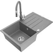 Zlewozmywaki z baterią - Mexen Bruno zlewozmywak granitowy 1-komorowy z ociekaczem i baterią kuchenną Savita, szary - miniaturka - grafika 1