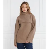 Swetry damskie - Calvin Klein Wełniany golf RECYCLED OVERLAY SWEATER | Regular Fit - miniaturka - grafika 1