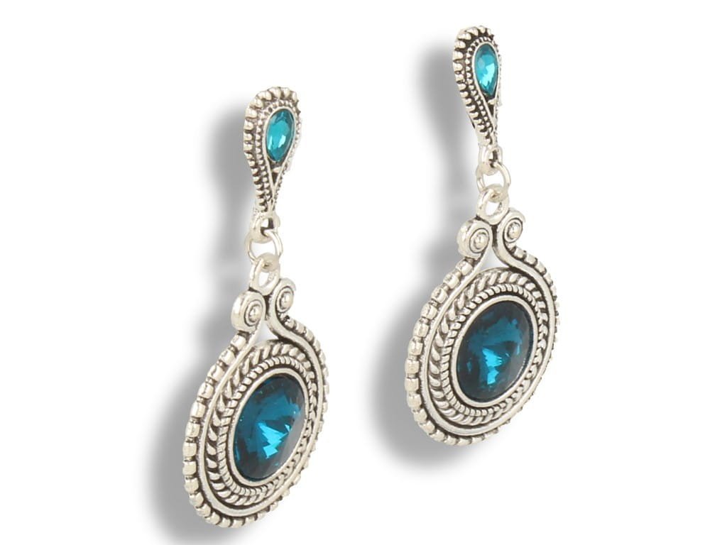 Klipsy do uszu okrągłe z turkusową cyrkonią