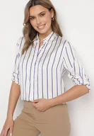 Koszule damskie - Biało-Niebieska Koszula w Delikatne Paski z Podpinanymi Rękawami Berraza - miniaturka - grafika 1