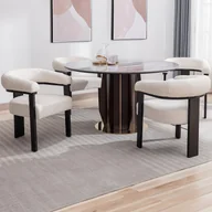 Krzesła - Zestaw 2 krzeseł z podłokietnikami z bukli i drewna kauczukowego - Biały i czarny - LIVELIA - miniaturka - grafika 1