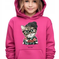 Bluzy dla dziewczynek - BLUZA DZIECIĘCA Z Kapturem 152 cm Malinowa UROCZY STYLOWY KOT Różne Wzory - miniaturka - grafika 1