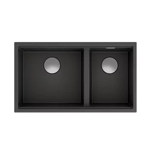 Quadron Zlewozmywak granitowy dwukomorowy podwieszany 84x48,5x22,5 cm CLARK 842 ONYX ze stalowym odpływem - Zlewozmywaki - miniaturka - grafika 1