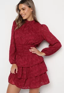 Czerwona Taliowana Sukienka Mini Koronkowa z Falbankami Ciluna - Sukienki - miniaturka - grafika 1