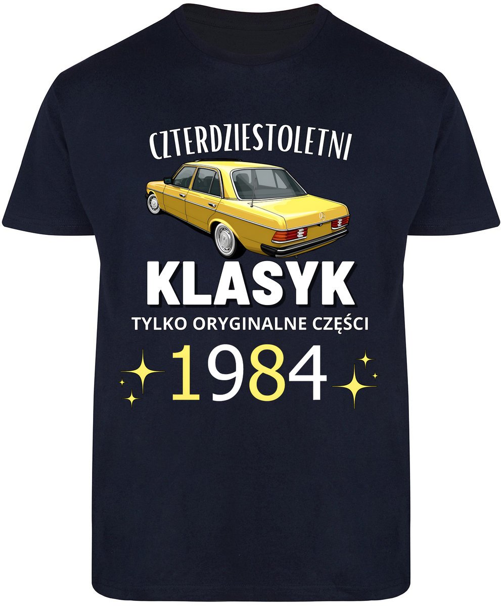 T-Shirt Męski Na 40 Urodziny Prezent Mercedes Koszulka Granatowa R-L A39