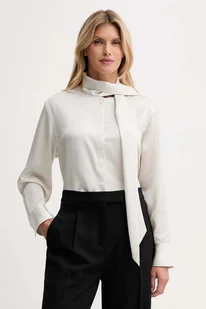 Calvin Klein koszula damska kolor beżowy regular z wiązanym dekoltem LV044D125G - Koszule damskie - miniaturka - grafika 1