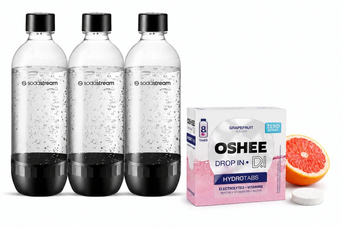 ZESTAW 3x BUTELKI BUTLE SodaStream Classic Fuse 3x 1L NA WODĘ + OSHEE TABS