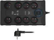 Listwy zasilające - Solight přepěťová ochrana, 8z, USB A+CA, 2m, černá PO80B - miniaturka - grafika 1