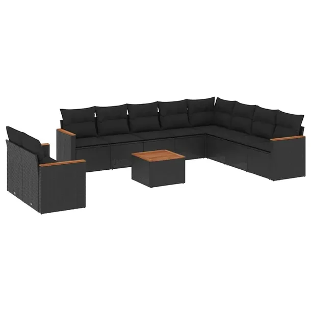 Zestaw mebli ogrodowych modułowych z rattanem PE, czarny, wymiary: 62x62x6