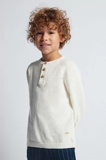 Swetry dla chłopców - Mayoral sweter z domieszką lnu dziecięcy kolor beżowy lekki - grafika 1