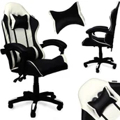 Fotele gamingowe - Fotel gamingowy krzesło obrotowe ekoskóra czarno-biały - miniaturka - grafika 1