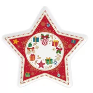 Talerze - Easy life Talerz Dekoracyjny Porcelanowy Magic X-Mass Balls Star Biało-Czerwony 20 Cm - miniaturka - grafika 1