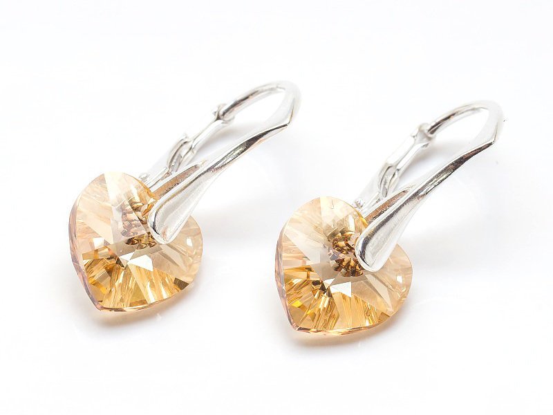 Srebrne Kolczyki 925 Z Kryształami Swarovski Serca 10Mm Golden Shadow