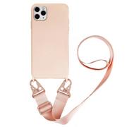 Etui i futerały do telefonów - D-Pro Crossbody Silicone Case XL Strap / Torebka Smycz iPhone 12 Pro Max (Pink Sand) - miniaturka - grafika 1