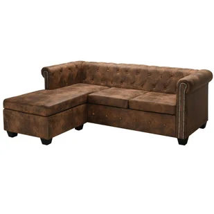 vidaXL Sofa narożna w stylu Chesterfield sztuczny zamsz brązowa 275223 - Narożniki - miniaturka - grafika 1
