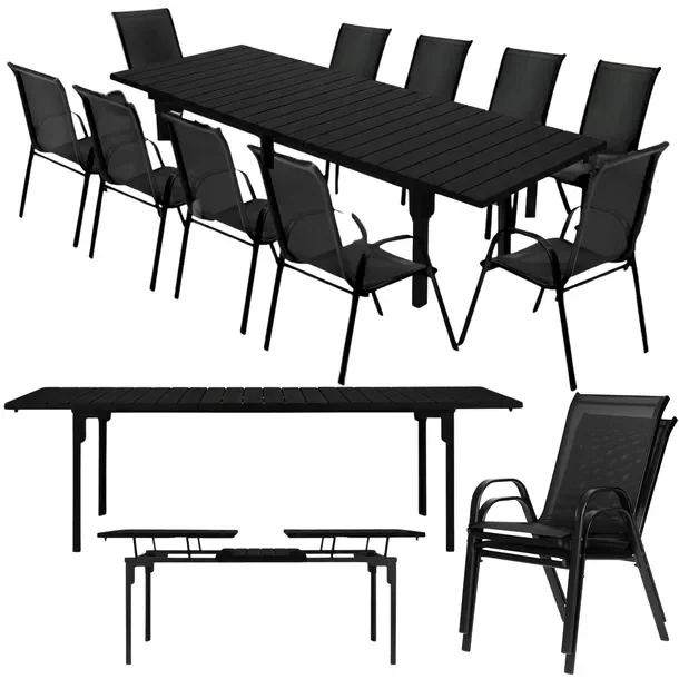 Zestaw Mebli Stół Ogrodowy Rozkładany 180-240 Cm 10 Krzeseł Taras Balkon