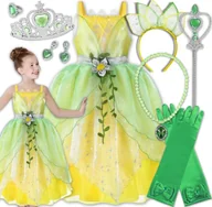 Stroje karnawałowe - Strój Księżniczki Sukienka Tiana Przebranie Korona Berło Zestaw 116 122 - miniaturka - grafika 1