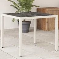 Stoły ogrodowe - vidaXL Stół ogrodowy ze szklanym blatem, biały 90x90x75 cm, polirattan - miniaturka - grafika 1