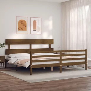 Rama łóżka z wezgłowiem, miodowy brąz, 200x200 cm, lite drewno Lumarko! - Łóżka - miniaturka - grafika 4