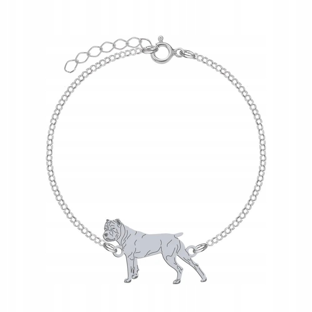 Bransoletka Srebrna z psem Bandog 925 Biżuteria Łańcuszek Prezent GRAWER