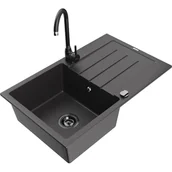 Zlewozmywaki z baterią - Mexen Bruno zlewozmywak granitowy 1-komorowy z ociekaczem i baterią kuchenną Telma, czarny nakrapiany - miniaturka - grafika 1