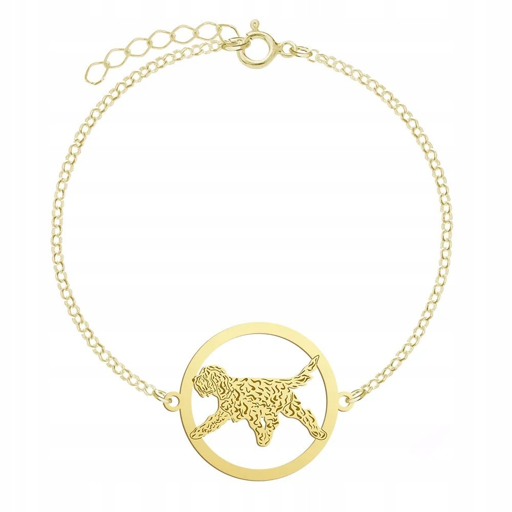 Bransoletka Złota z psem Barbet - Francuski Pies Dowodny 925 Prezent GRAWER