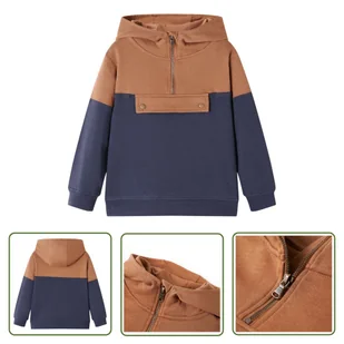Bluza dziecięca z kapturem i krótkim zamkiem - antracyt i koniak - 116 - Bluza Chłopięca - Bluzy dla dziewczynek - miniaturka - grafika 1
