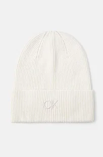 Calvin Klein czapka z domieszką wełny kolor biały z cienkiej dzianiny K60K612590 - Czapki damskie - miniaturka - grafika 1