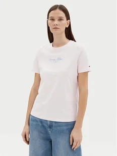 Tommy Hilfiger T-Shirt WW0WW45428 Różowy Regular Fit - Koszulki i topy damskie - miniaturka - grafika 1