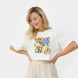 Koszulki sportowe damskie - Damski t-shirt oversize z nadrukiem Roxy Tiki And Surf - biały - ROXY - grafika 1
