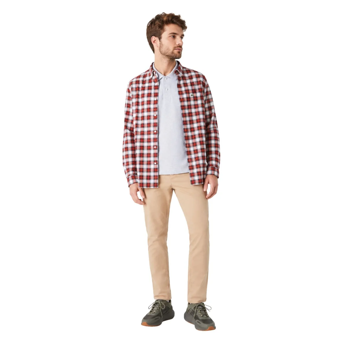 Koszula męska Lacoste Regular Fit Check Print bawełniana w kratkę czerwono-biała r. S