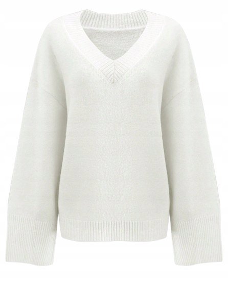 SHEIN BIAŁY SWETER Z GŁĘBOKIM DEKOLTEM I DŁUGIM RĘKAWEM Z WEŁNĄ M 1KA