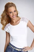 Bluzki damskie - Bluzka damska z krótkim rękawem i koronką Tosca Eldar biała  S - miniaturka - grafika 1