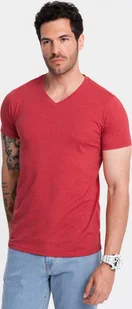 Ombre Klasyczna męska bawełniana koszulka z dekoltem w serek BASIC czerwony melanż V17 OM-TSBS-0145 XXL - Koszulki męskie - miniaturka - grafika 1