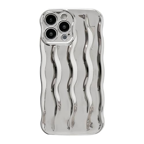 Caseative Water Ripple Wzór Curly Wave Frame Soft Compatible with iPhone Case (srebrny, iPhone 13 Pro Max)