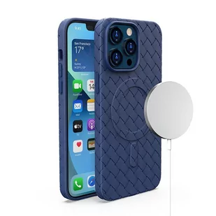 Etui pokrowiec plecionka do iPhone 14 Pro z MagSafe Woven Case granatowy HURTEL - Etui i futerały do telefonów - miniaturka - grafika 1