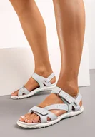 Sandały damskie - Szaro-Miętowe Sandały Sportowe z Rzepami i Skórzaną Wkładką Landmira - miniaturka - grafika 1