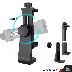 Uchwyt adapter na telefon do statywu selfie stick 1/4 Obrotowy 360 uniwersalny Alogy czarny - Selfie stick - miniaturka - grafika 4