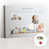 Tablice i flipcharty - Szkolna Tablica korkowa 60x40 cm, Kolorowe Pinezki, wzór Tygodniowy planer - miniaturka - grafika 1